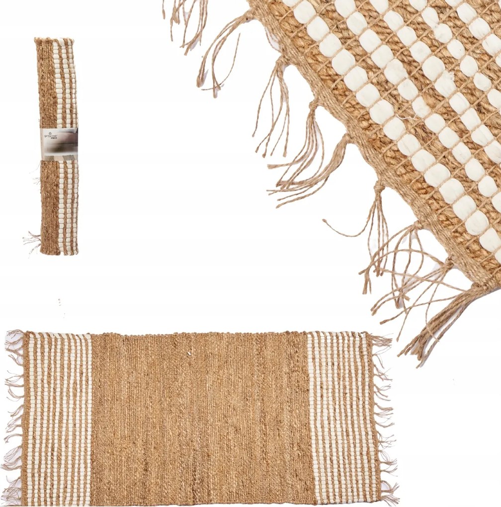 Juta Szőnyeg Rojtokkal Nappali Előszoba 70X140 CM Bézs Natúr Boho