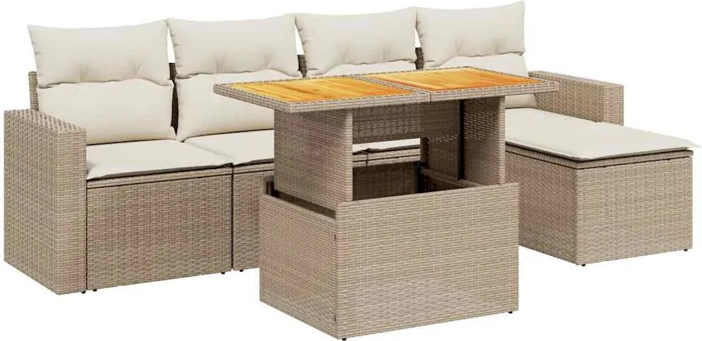 vidaXL 6 részes bézs polyrattan kerti ülőgarnitúra párnával