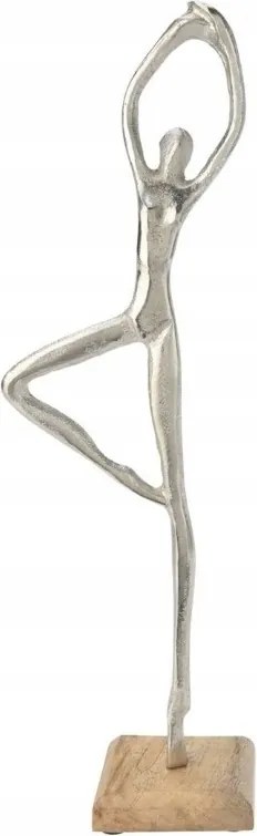 Dekoratív jóga figura ezüst 7,5x36,5x7,5cm fa állvány