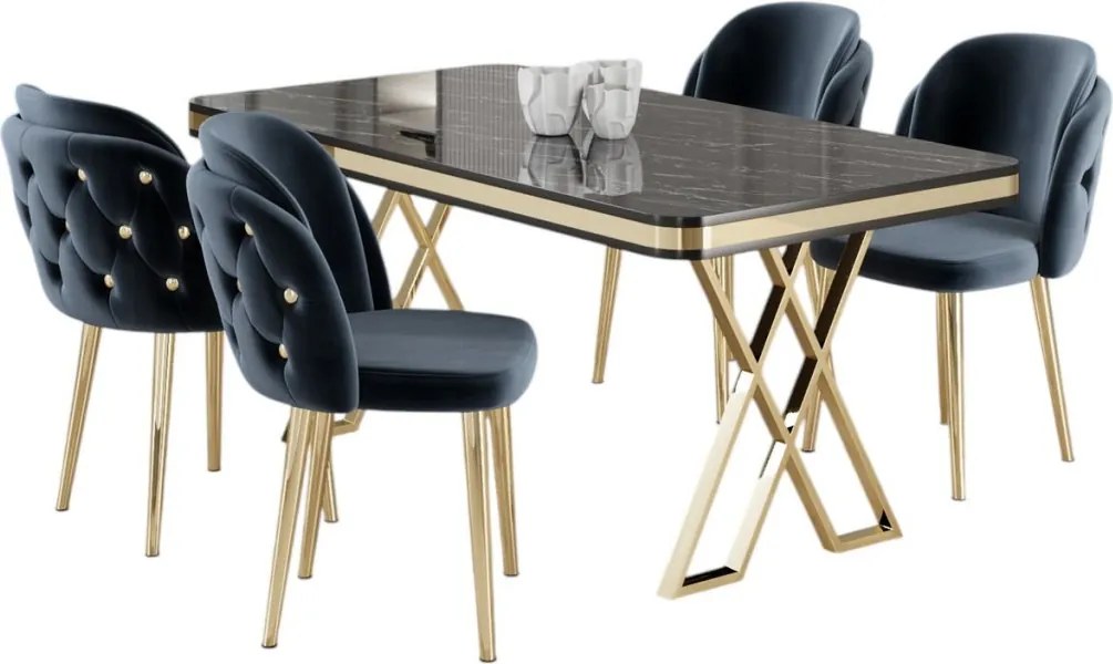Rigel étkezőgarnitúra, fekete márvány-arany, 130 cm – TR240CHR2233