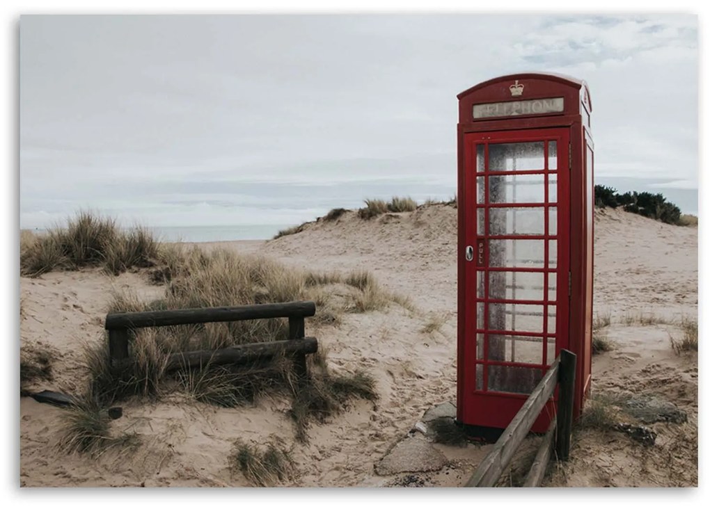 Gario Vászonkép Telefonfülke a tengerparton Méret: 100 x 70 cm