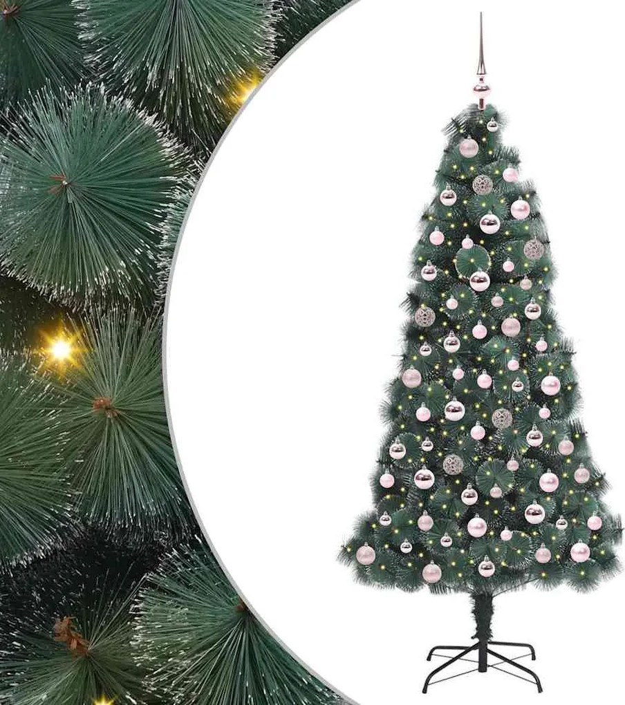 vidaXL Műanyag Elővilágított Karácsonyfa Gömbökkel Zöld 180 cm PET