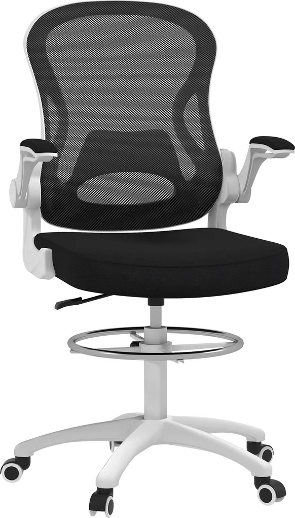 Vinsetto Ergonomikus Irodai Szék Lélegző Anyagból Állítható Magassággal és Felhajtható Karfákkal, 59x65x110-130 cm, Fehér és Fekete | Aosom