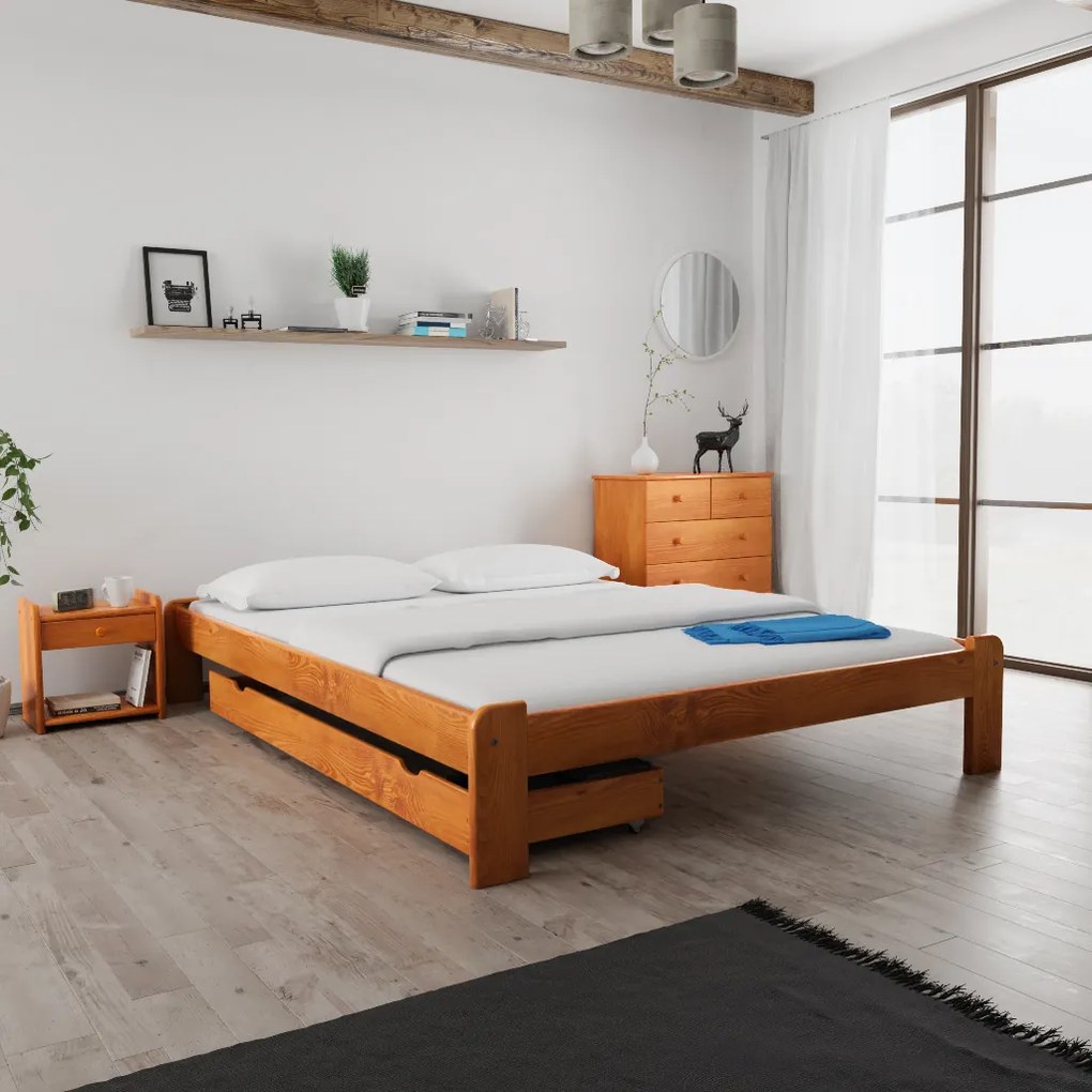 ADA ágy 140x200 cm, égerfa Ágyrács: Léces ágyrács, Matrac: Deluxe 10 cm matrac