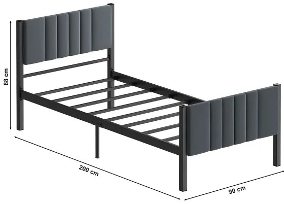 Egyszemélyes fémágy LUNOR 90x200 cm antracit teherbírás 120 kg