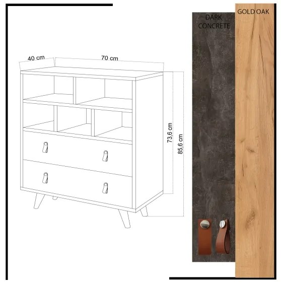 Komód MARCO 85,6x70 cm antracit/barna