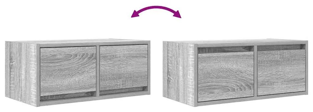 2 db szürke sonoma szerelt fa fali TV-szekrény 60x31x25,5 cm