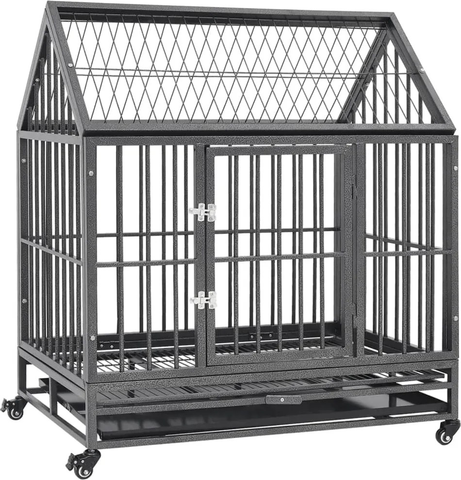 vidaXL acél kutyaszállító ketrec kerekekkel és tetővel 92x62x106 cm