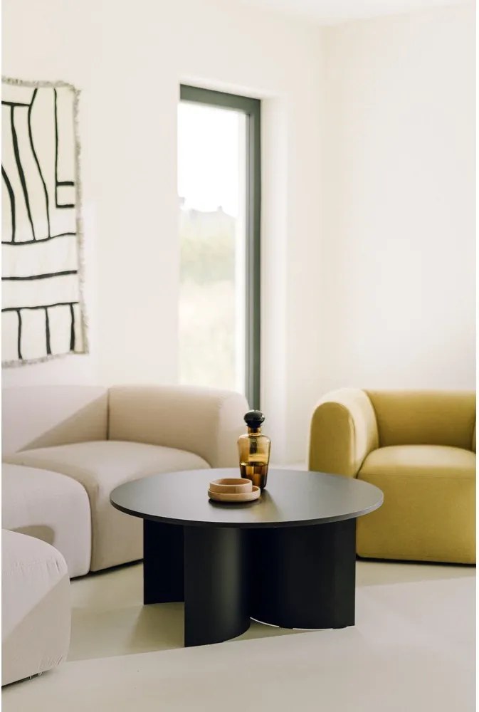 Fekete kerek dohányzóasztal kőrisfa dekoros asztallappal ø 95 cm Gavo – noo.ma