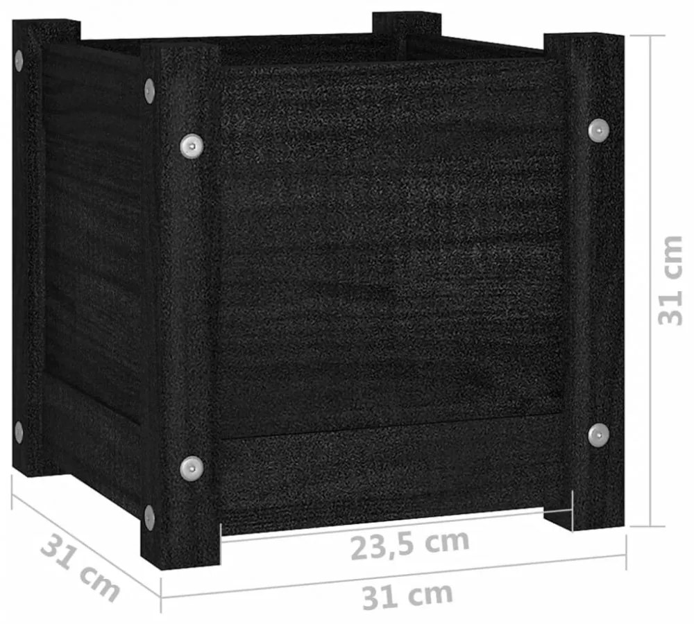 2 db fekete tömör fenyőfa kerti virágtartó 31 x 31 x 31 cm
