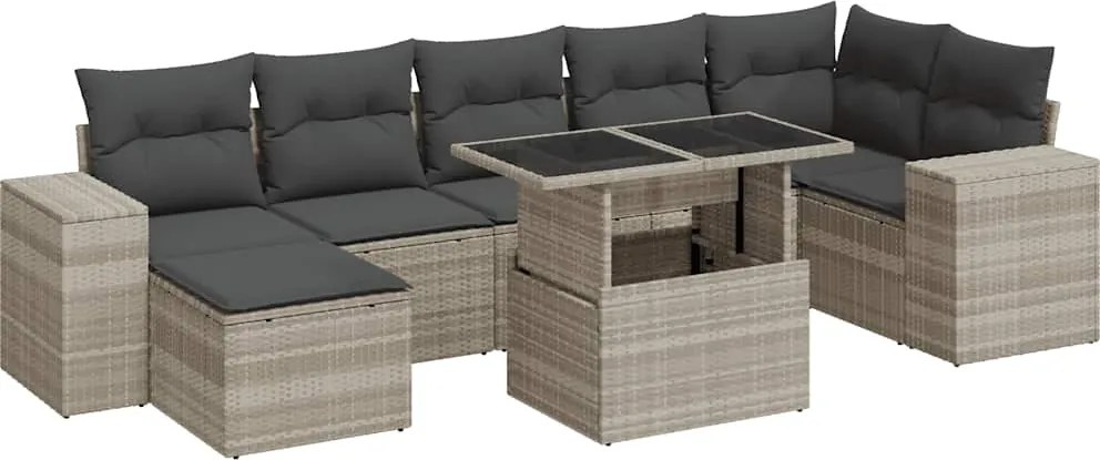 vidaXL 8 részes világosszürke polyrattan kerti ülőgarnitúra párnával