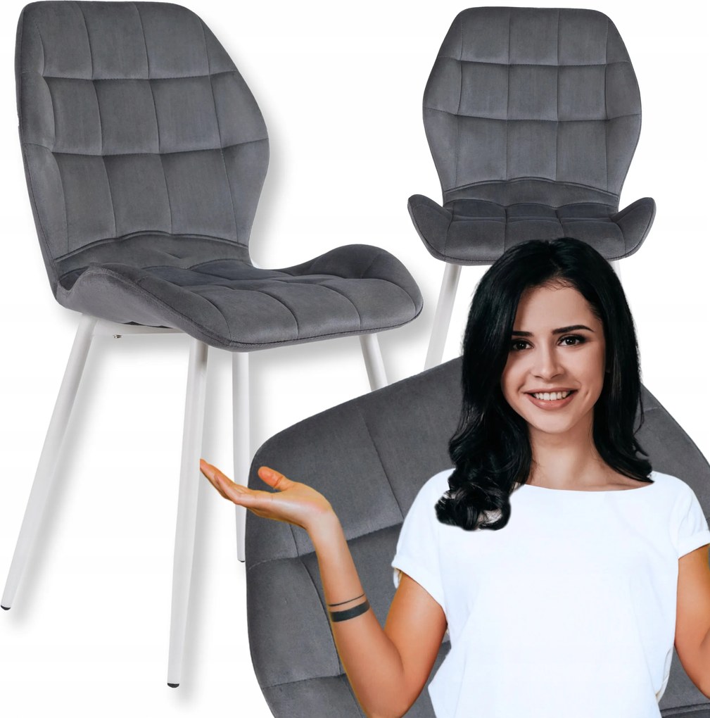 Fehér Lábakkal Kárpitozott Velúr Étkezőszék Szürke Lucky