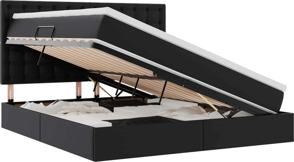 vidaXL Tárolós Ágy matracmal fejtámlával Fekete 180 x 200 cm Műbőr