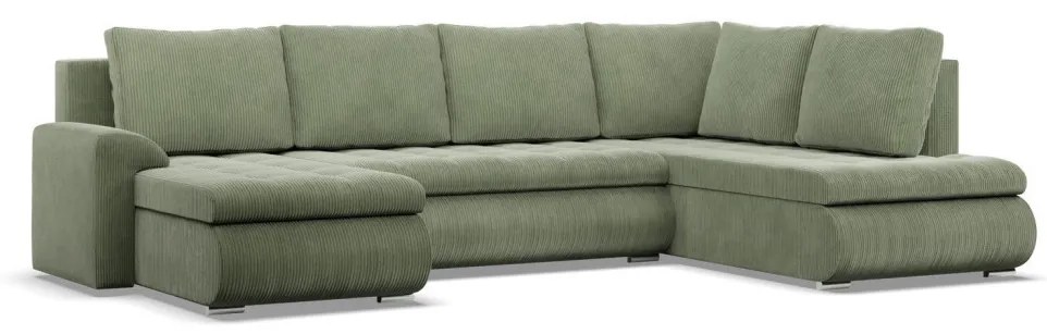 Tokio U sarokkanapé, 3 ágyneműtartóval, kordbársony, jobboldali, zöld