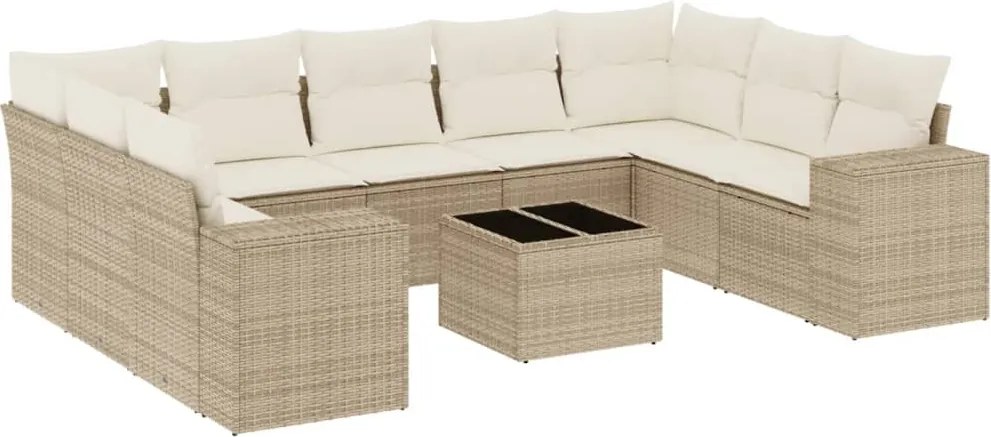 vidaXL 10 részes bézs polyrattan kerti ülőgarnitúra párnával