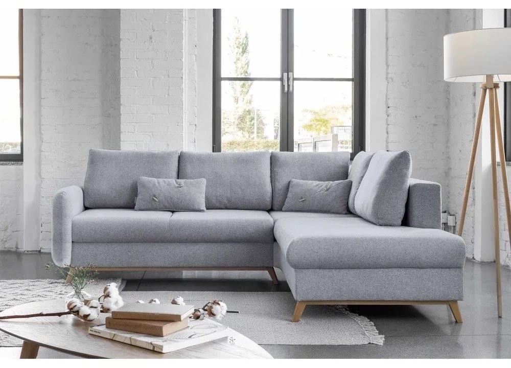 Scandic Lagom L világosszürke kinyitható kanapé, jobb oldalas - Miuform