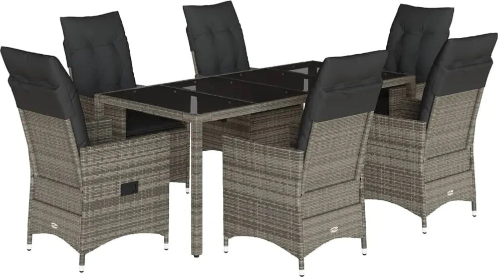 vidaXL 7 részes szürke polyrattan kerti étkezőgarnitúra párnával