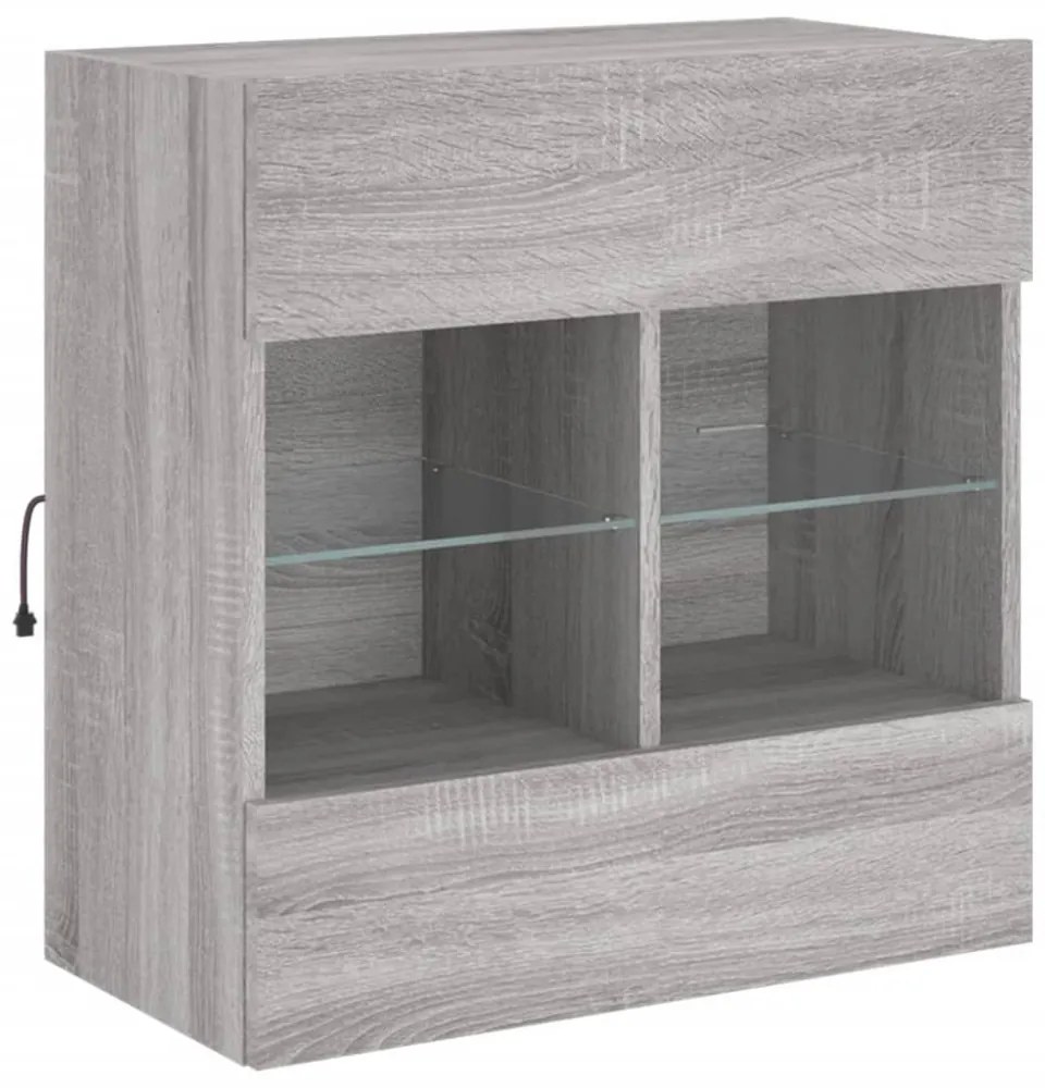 szürke sonoma színű fali TV-szekrény LED-ekkel 58,5x30x60,5 cm