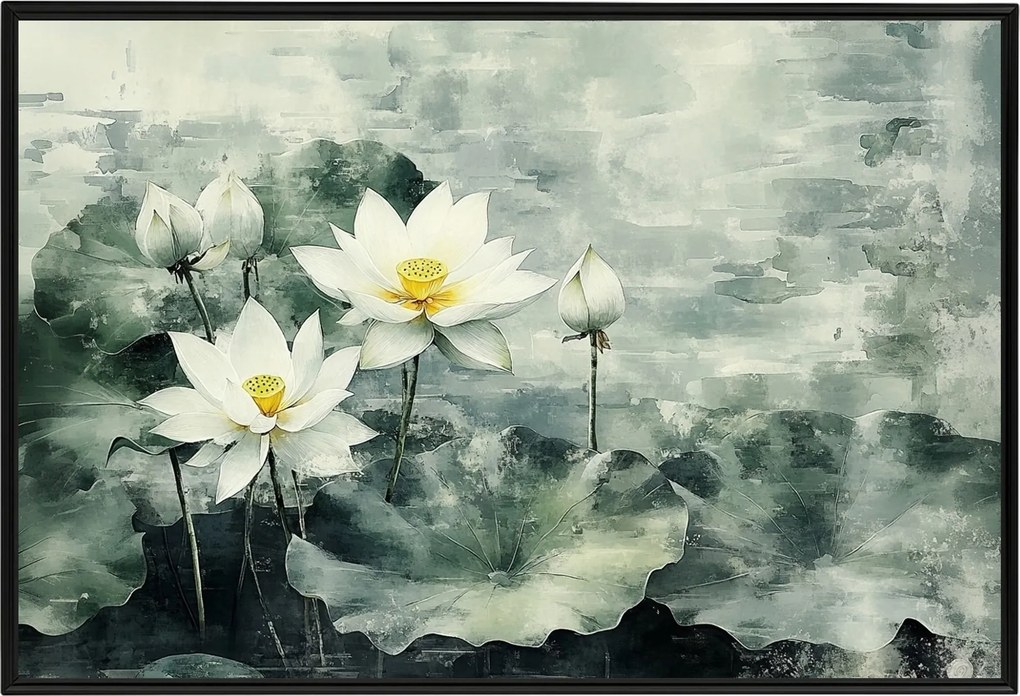 Poszter Keret Alumínium Grafika Természet Virágok Fehér Lótusz 60x40