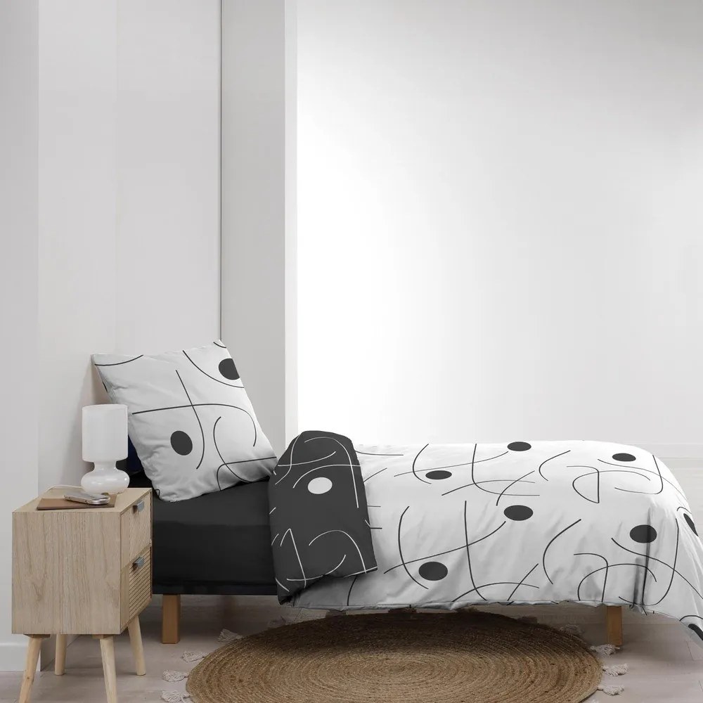 Fehér-sötétszürke egyszemélyes mikroszálas ágyneműhuzat 140x200 cm Sonate – douceur d'intérieur