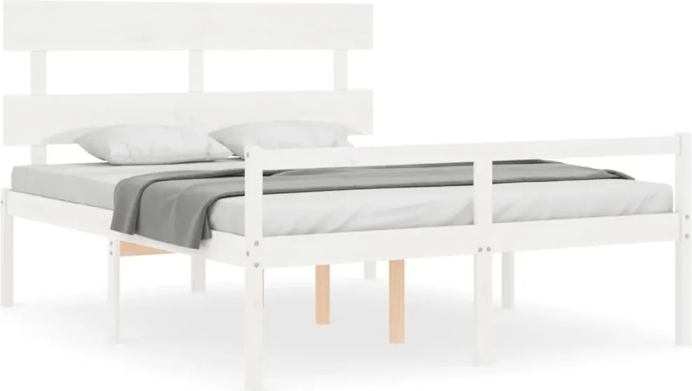 vidaXL fehér tömör fa ágy időseknek fejtámlával 160x200 cm