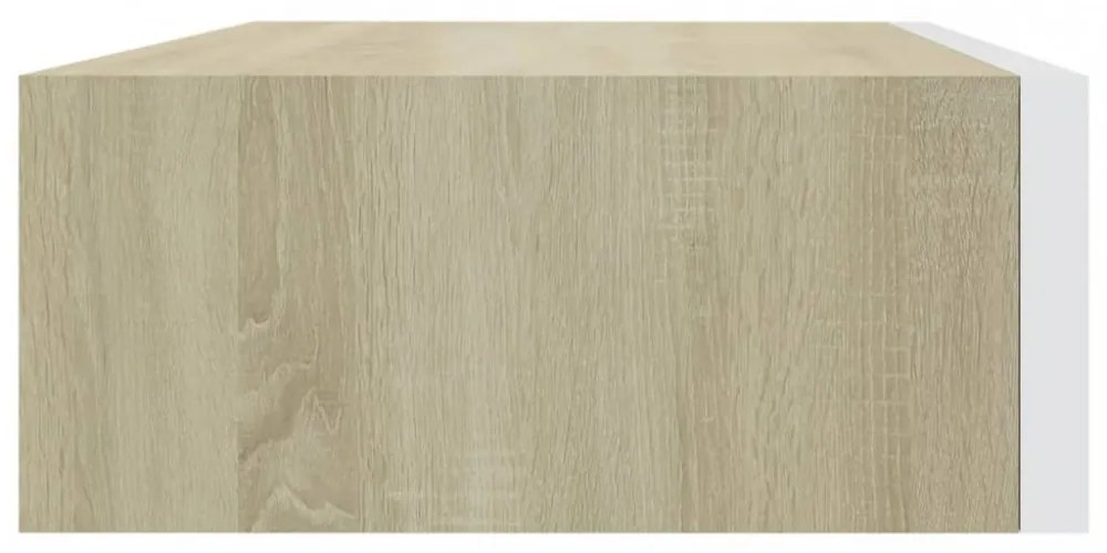 2 db tölgyszínű és fehér MDF fiókos fali polc 40 x 23,5 x 10 cm