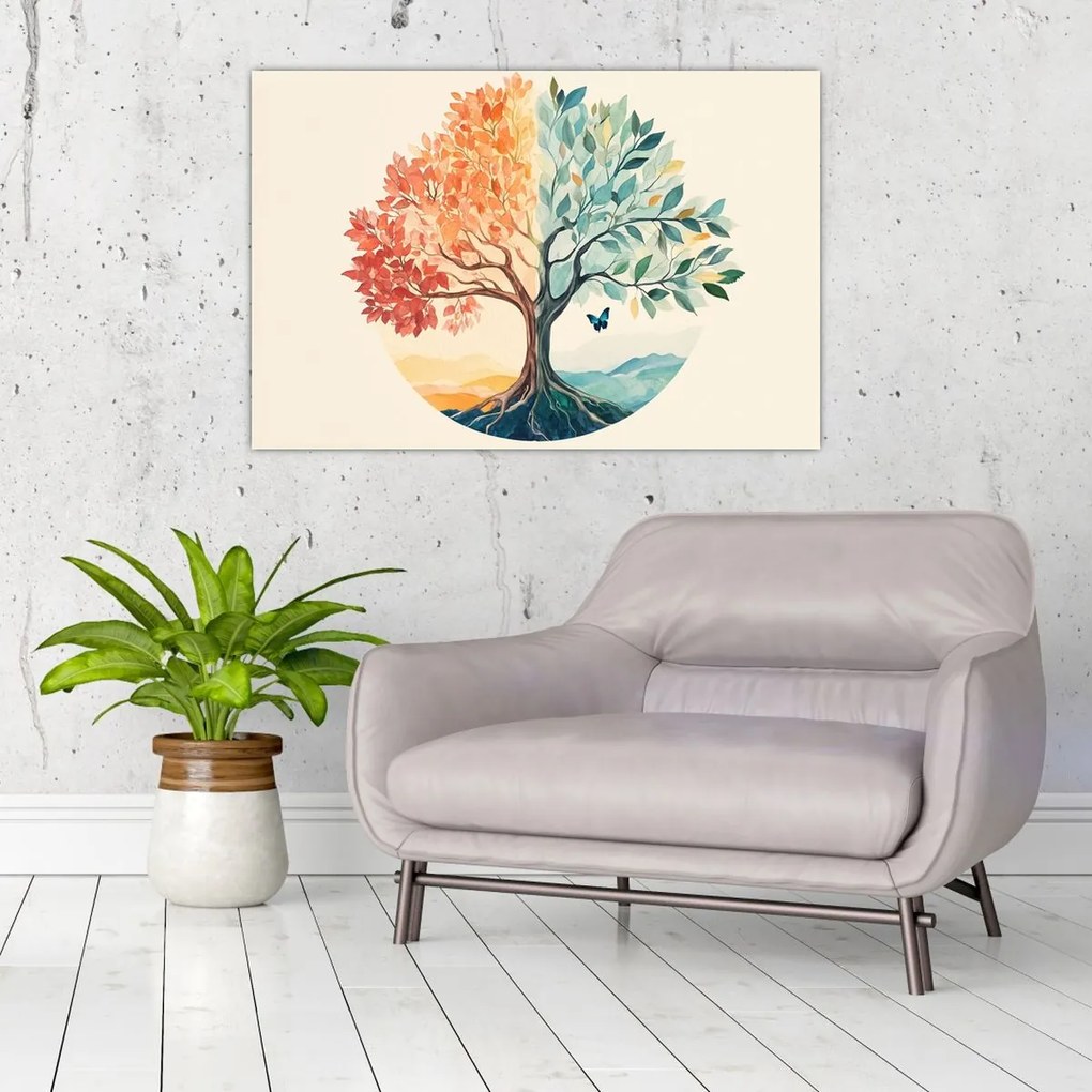 Kép – Duális fa pillangóval (90x60 cm)