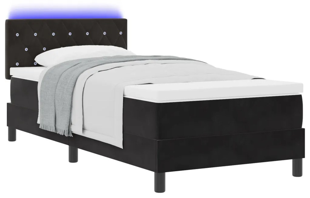 Boxspring Ágy Matrac és LED-fények Fekete 90x200 cm Bársonyos