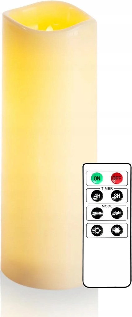 LED-es gyertya távirányítóval krémszínű kültéri nagy 30 cm