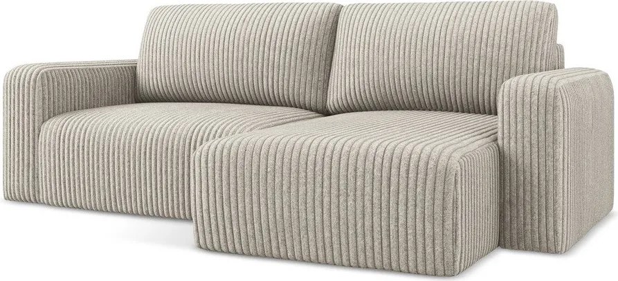 Bézs kordbársony kinyitható-tárolóhelyes sarokkanapé (jobb oldali-heverő résszel) Kona – Makamii