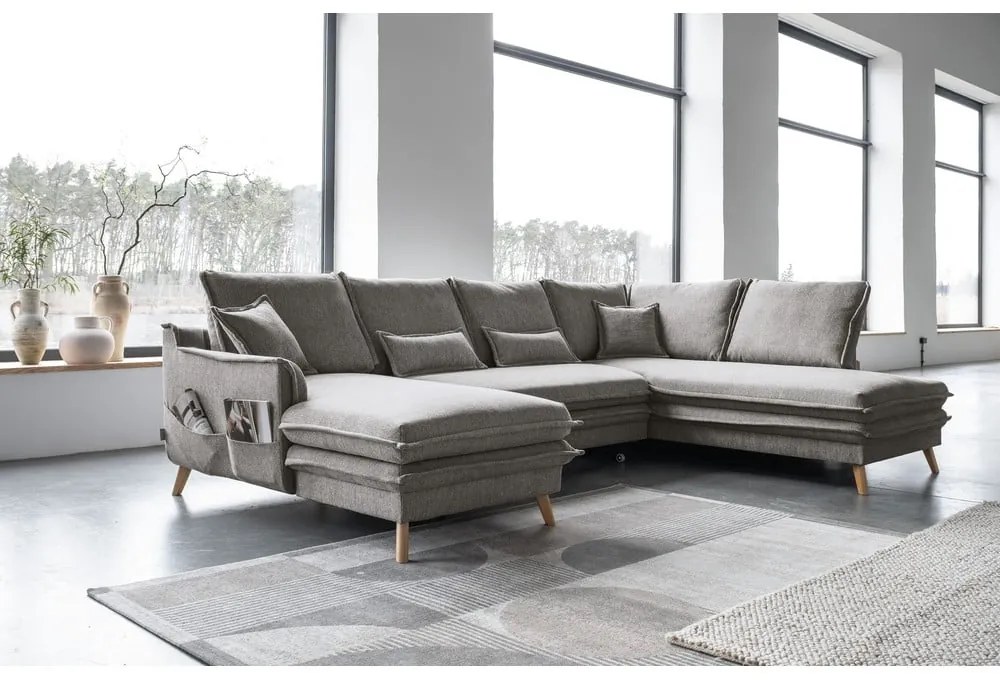 Szürke kinyitható sarokkanapé (jobb oldali-U alakú) Charming Charlie – Miuform