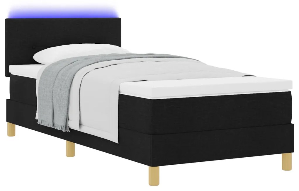 Boxspring Ágy Matraccal és LED Fénnyel Fekete 90x190 cm Szövet