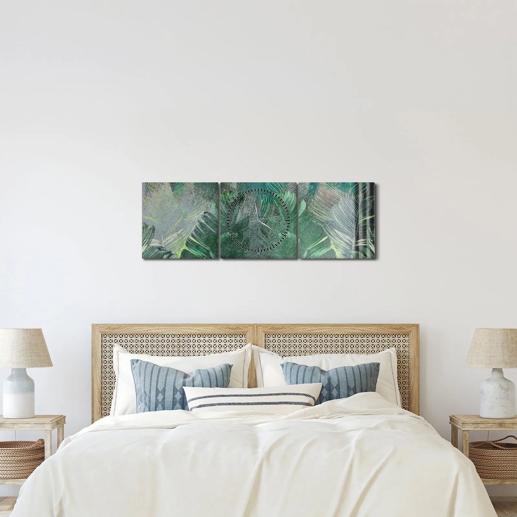 Kép - Beton textúra levelekkel (órával) (90x30 cm)