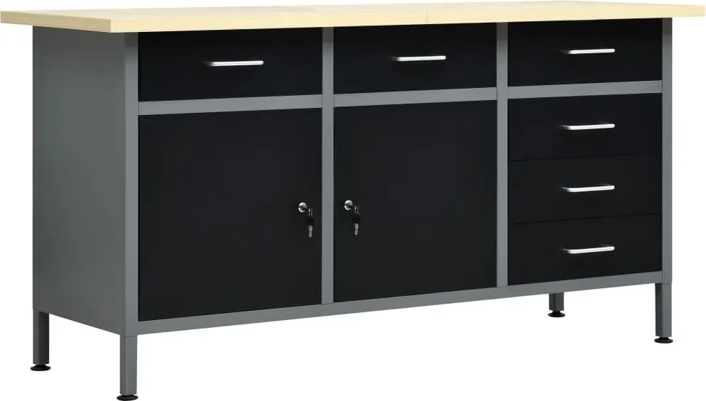 vidaXL fekete acél munkapad 160 x 60 x 85 cm