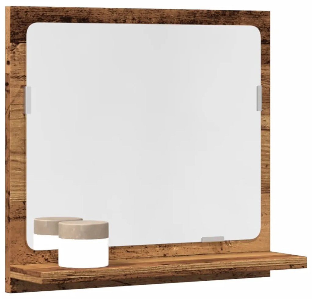 antik fa színű szerelt fa tükrös fürdőszobaszekrény 40x11x37 cm