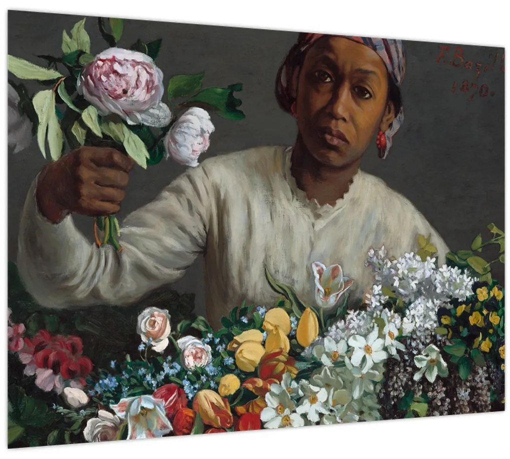 Kép - Frédéric Bazille, Young Woman with Peonies, reprodukciók (70x50 cm)