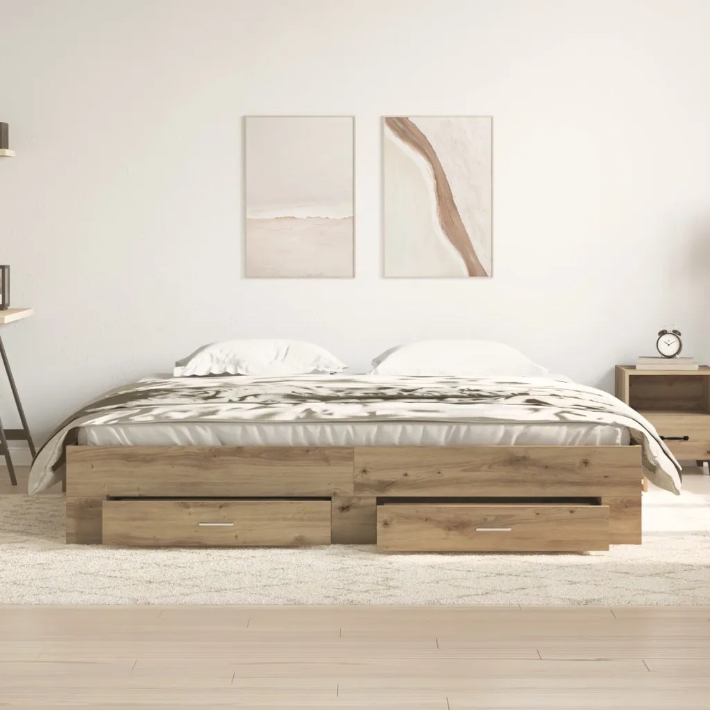 Ágykeret fiókokkal fiókkal kézműves tölgy 180 x 200 cm Faanyag