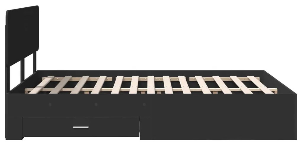 vidaXL Ágykeret fejtámlával fiókkal Fekete 150 x 200 cm Faanyag