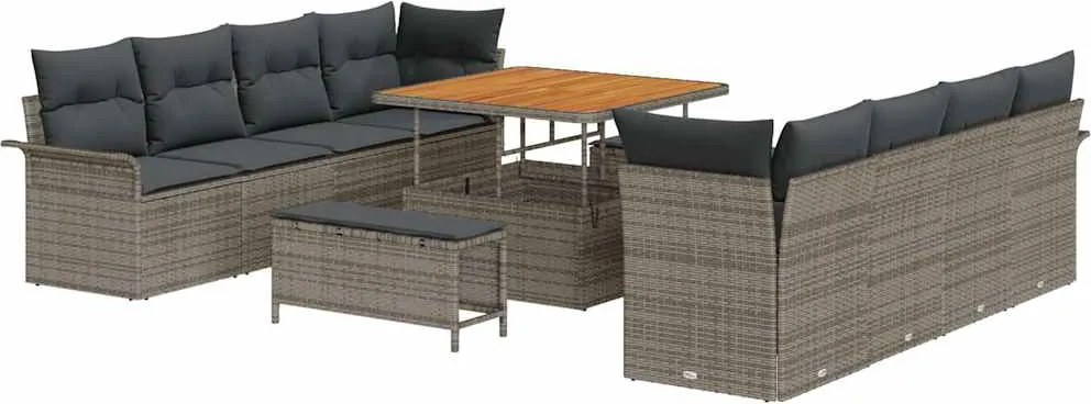 vidaXL Kerti Kanapé Szett párnával 11 pcs Szürke polirattan