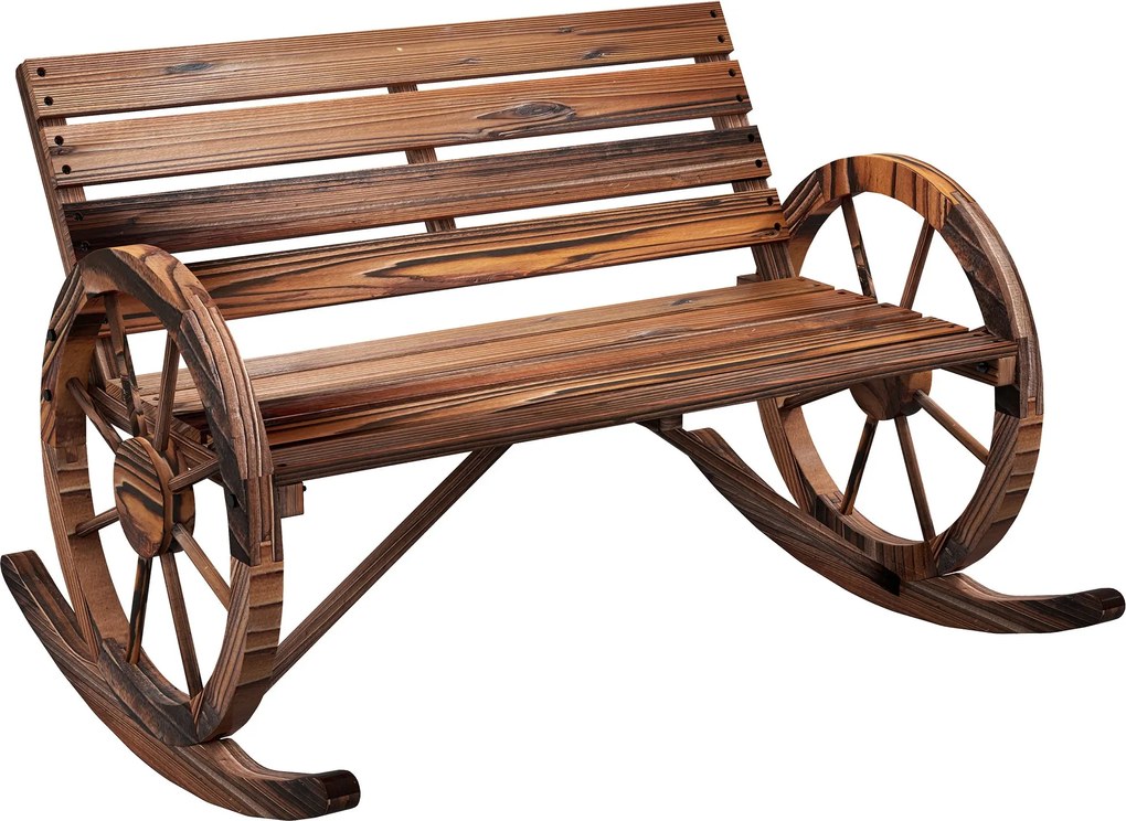 Outsunny Fa Hinta Pad, Hinta Pad Karfával, 2 Személyes Kerti Pad, Fa Pad Kerthez és Erkélyhez, 240 kg Terhelhetőség, Megégett, 105 x 88 x 74 cm | Aoso