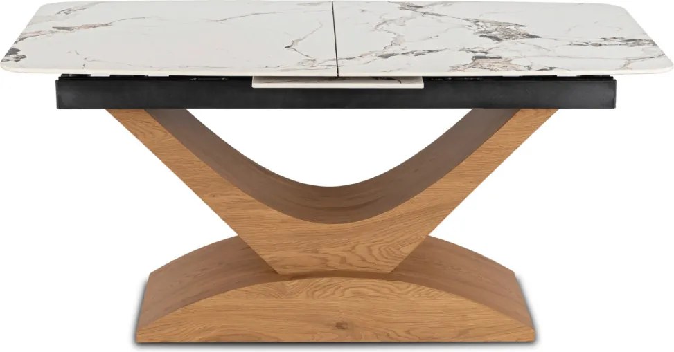 Alicante kerámia kihúzható asztal 160–200 cm, fehér márvány/tölgy színben
