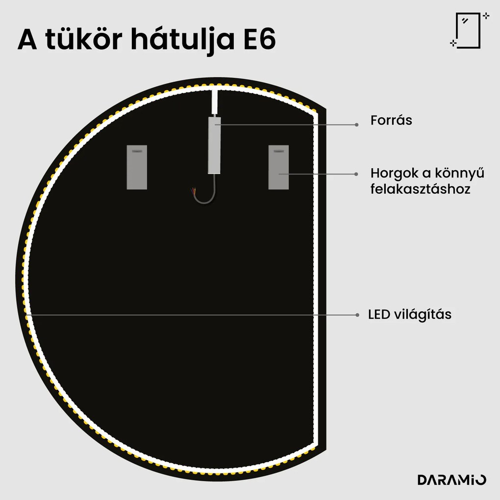 Félkör alakú tükör LED-világítással E6