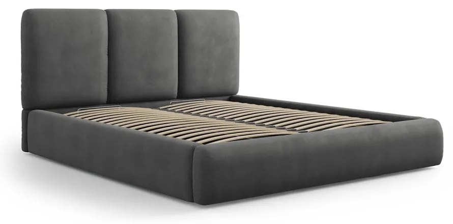 Szürke kárpitozott ágyneműtartós franciaágy ágyráccsal 200x200 cm Brody – Mazzini Beds