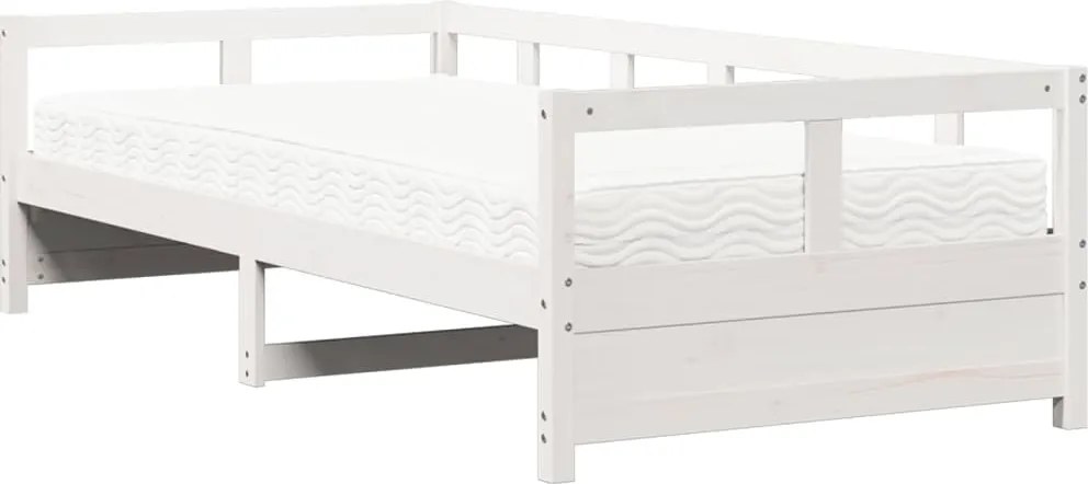 vidaXL fehér tömör fenyőfa kanapéágy matraccal 90 x 200 cm