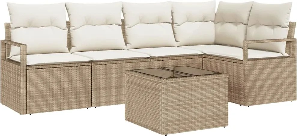 vidaXL Kerti Kanapé Szett párnával 6 pcs Beige és krém polirattan