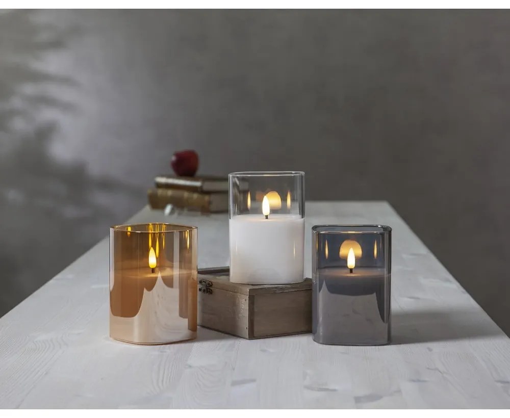 Flamme szürke LED viaszgyertya üvegben, magasság 12,5 cm - Star Trading