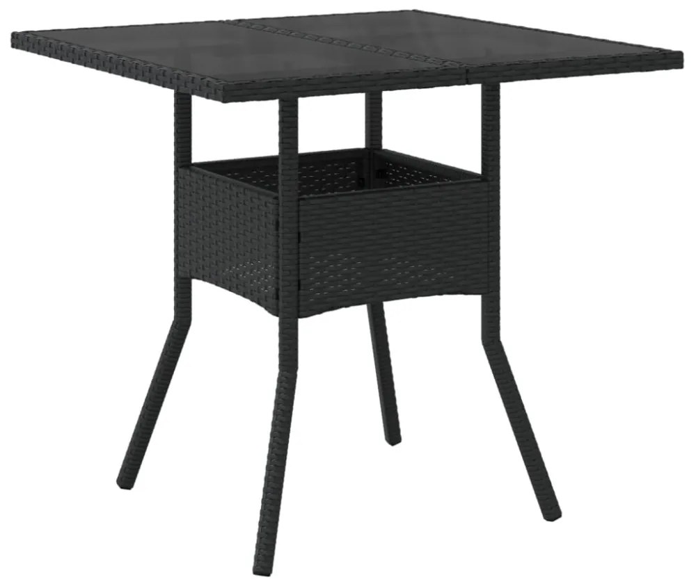 fekete polyrattan üveglapos kerti asztal 80 x 80 x 75 cm