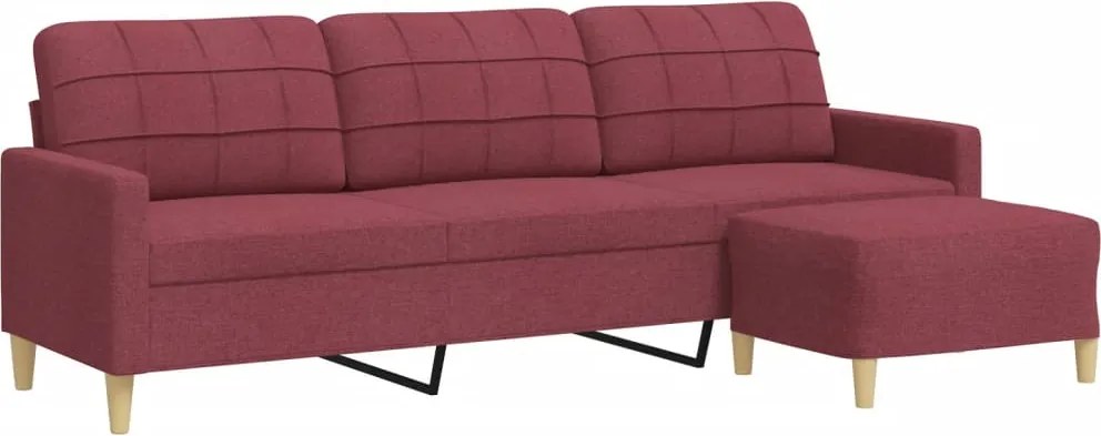 vidaXL 3 személyes bordó szövet kanapé lábtartóval 210 cm