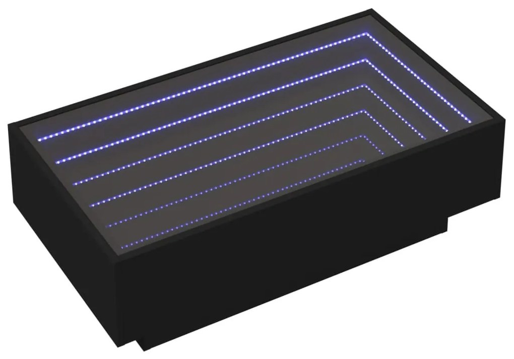Fekete szerelt fa dohányzóasztal LED-del 90 x 50 x 30 cm