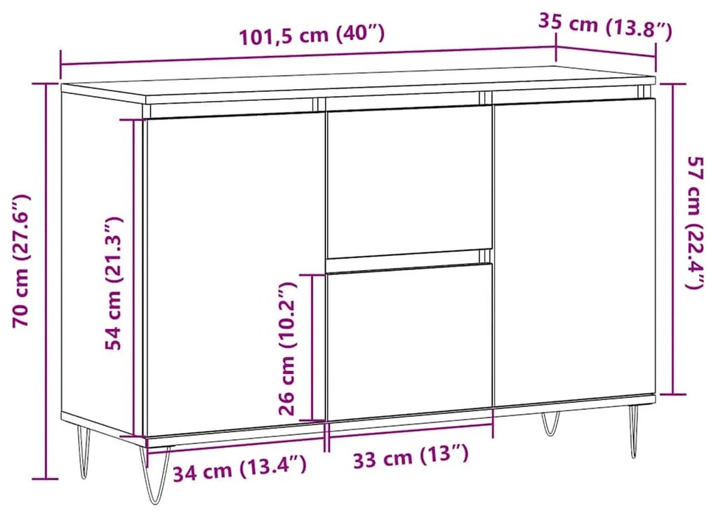 antik fa színű szerelt fa tálalószekrény 104 x 35 x 70 cm
